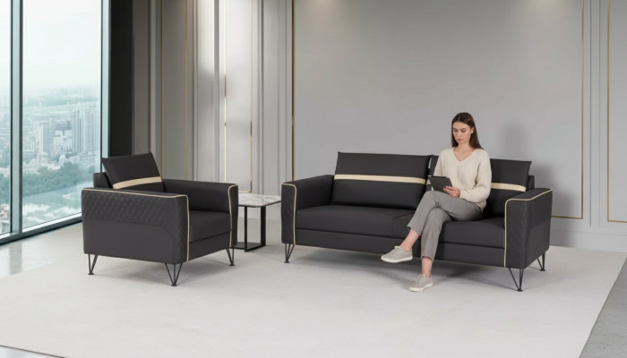 Canapé Garnitur Polstermöbel Drësëtzer Fauteuil Designer Textil Miwwel 2tlg