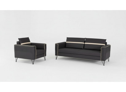 Canapé Garnitur Polstermöbel Drësëtzer Fauteuil Designer Textil Miwwel 2tlg