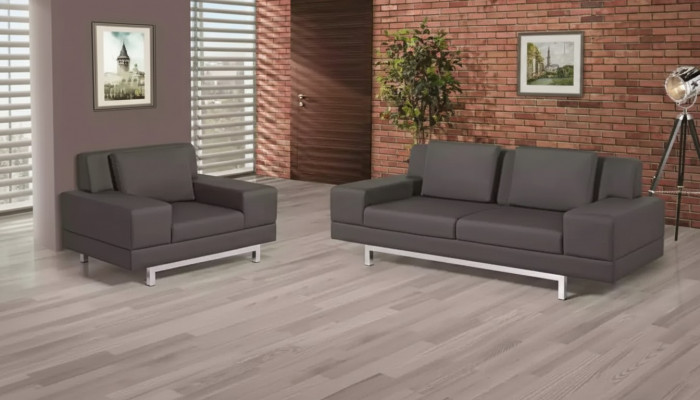Grau Couch Garnitur Dräisëtzer Fautteuil Canapé Garnitur Schaffzëmmer Canapéen
