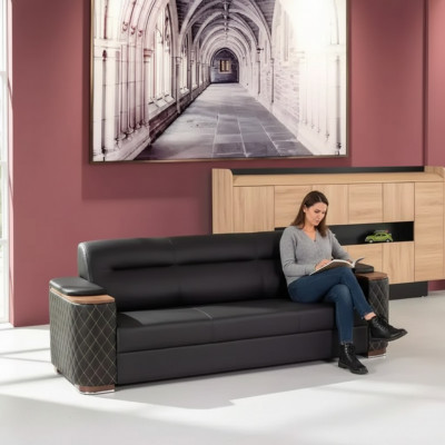 Bürosmiwwel Dräisëtzer Canapé Schwaarze Luxus Polstersofa Arbechtszëmmer Nei