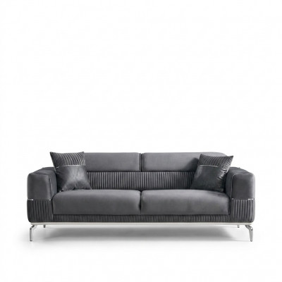 Gro Sofa 3-Sëtzer Dräisëtzer Luxus Canapé Gro Miwwelen Pouster Textil Samt
