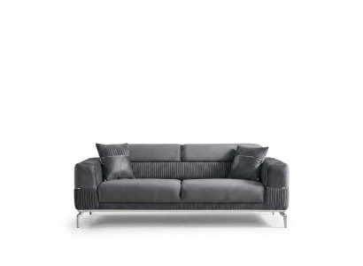 Gro Sofa 3-Sëtzer Dräisëtzer Luxus Canapé Gro Miwwelen Pouster Textil Samt