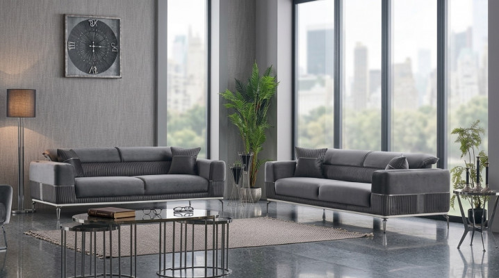 Grouss Designer Canapé Club Miwwel Canapéen 3+3 Sëtzer Polster 230cm Sofaen