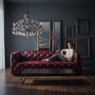 Chesterfield Sofa 3 Plazen Ledersofa Canapé Polstersofa Bordo Canapéën Lieder