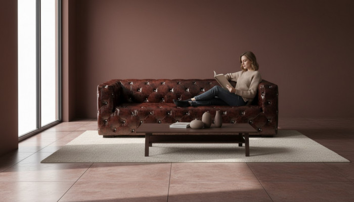 Sofa Chesterfield 3-Sëtz Luxus Couch Bruin Sofas Ledersofa 250cm