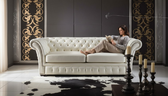 Chesterfield Sofa Luxus Drësëtzeger Sofas Wunnzëmmer Canapéë Wäiss