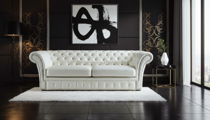 Chesterfield Sofa Luxus Drësëtzeger Sofas Wunnzëmmer Canapéë Wäiss