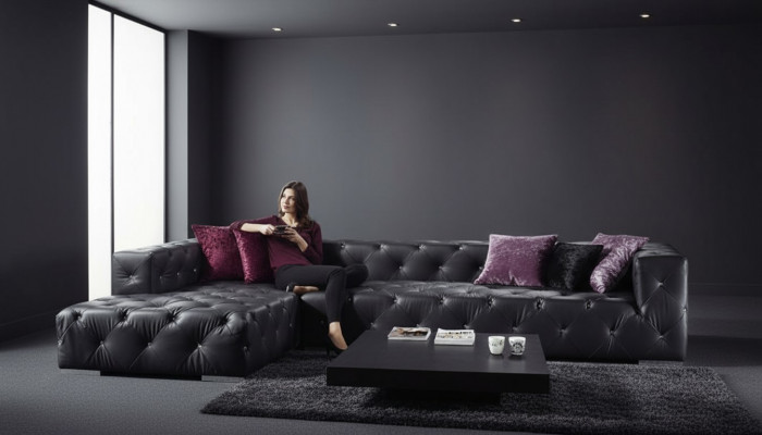 Ecksofa L-Form Chesterfield Luxus Sofa Schwaarz Canapé Ledersofa