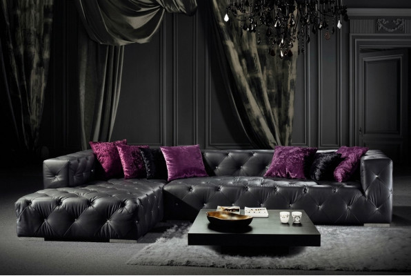 Ecksofa L-Form Chesterfield Luxus Sofa Schwaarz Canapé Ledersofa