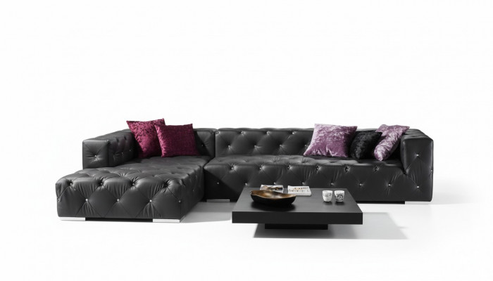 Ecksofa L-Form Chesterfield Luxus Sofa Schwaarz Canapé Ledersofa