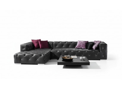 Ecksofa L-Form Chesterfield Luxus Sofa Schwaarz Canapé Ledersofa