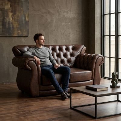 Sofa Chesterfield Luxus Canapé 2 Plazen Sofas Braun Ledersofa Canapéen