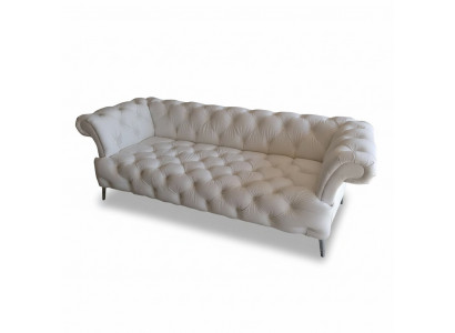 Chesterfield Sofa 3 Sëtzer Luxus Couch Kënschtlech Lieder Sofas Wäiss Lieder-Sofa