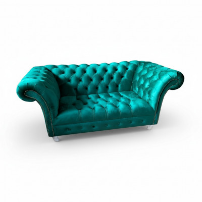 Chesterfield Luxus Sofa 2 Sëtzer Textil Canapé Blo Sofas Gréng Couchen