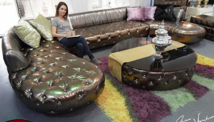 Chesterfield Eckcouch U Form Luxus Couch Wunnlandschaft Gold Eckgarnitur