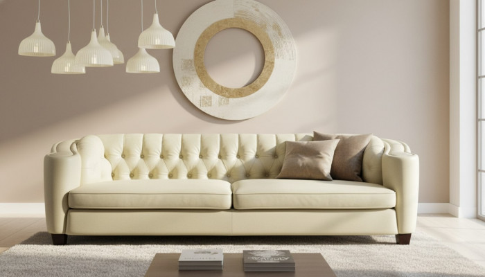 Luxus Chesterfield Sofa 4 Sëtzer Konschtlieder Couch Wäiss Sofas Modern