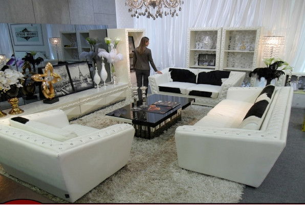 Sëtzgrupp Chesterfield 3+2+1 Sëtz Sessel Sofa Lieder mat Ponyfell