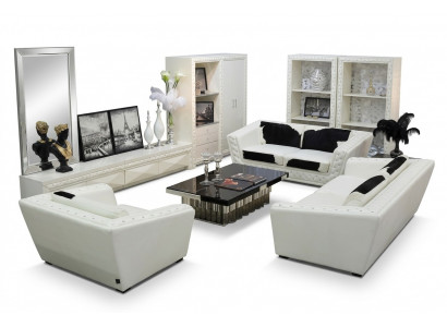 Sëtzgrupp Chesterfield 3+2+1 Sëtz Sessel Sofa Lieder mat Ponyfell