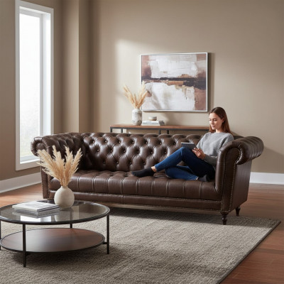 Sofa 4 Sëtzer Chesterfield Couch Luxus 245cm Liederiwwersofa Couchen Miwwelen