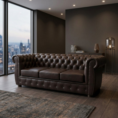 Chesterfield Sofa Ledersofa Couch 3 Sëtzer Original Bruin Sofas