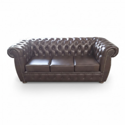 Chesterfield Sofa Ledersofa Couch 3 Sëtzer Original Bruin Sofas