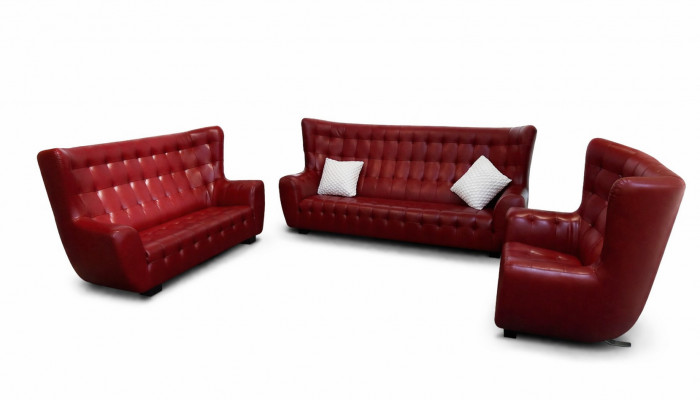 Chesterfield Sofaensemble Canapé Set 3 tlg Ledercanapé Rout Modern