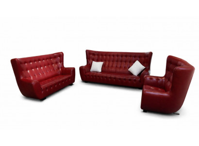 Chesterfield Sofaensemble Canapé Set 3 tlg Ledercanapé Rout Modern