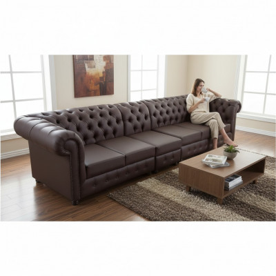 Chesterfield Grouss Sofa Canapéen Ledersofa XXL Grouss Sofas Brong Canapé 6 Sëtzer