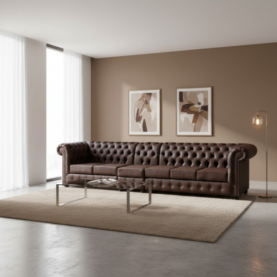 Chesterfield Grouss Sofa Canapéen Ledersofa XXL Grouss Sofas Brong Canapé 6 Sëtzer