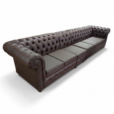 Chesterfield Grouss Sofa Canapéen Ledersofa XXL Grouss Sofas Brong Canapé 6 Sëtzer