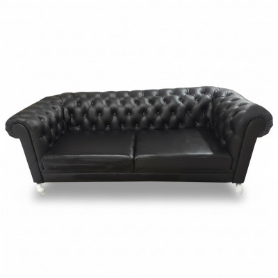 Chesterfield Sofa 3 Sëtzer Couch Ledersofa Couches Schwaarz Sofas