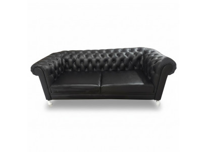 Chesterfield Sofa 3 Sëtzer Couch Ledersofa Couches Schwaarz Sofas