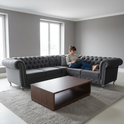 Chesterfield L-Form Ecksofa Canapé Design Polster Textil Sofa Ecke Canapéen