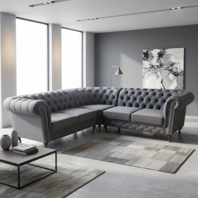 Chesterfield L-Form Ecksofa Canapé Design Polster Textil Sofa Ecke Canapéen