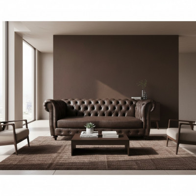 Sofa 3 Sëtz Chesterfield Canapé Echtlieder Sofas Brong Canapéen Miwwelen