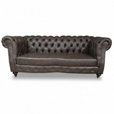 Sofa 3 Sëtz Chesterfield Canapé Echtlieder Sofas Brong Canapéen Miwwelen