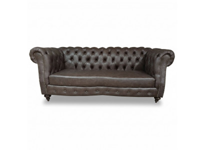 Sofa 3 Sëtz Chesterfield Canapé Echtlieder Sofas Brong Canapéen Miwwelen