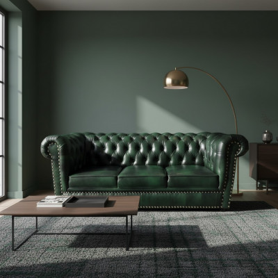 Chesterfield Sofa Drësëtzer Echtlieder Couch Gréng Liederzofa 230cm Miwwelen
