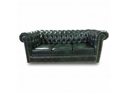Chesterfield Sofa Drësëtzer Echtlieder Couch Gréng Liederzofa 230cm Miwwelen