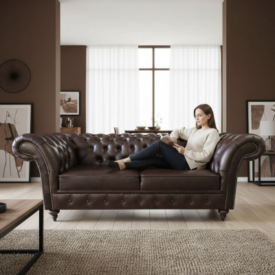 Chesterfield Sofa 3 Sëtzer Couch Sëtz Luxus Couchen Drësëtzer 230cm
