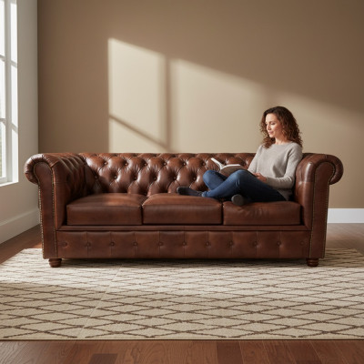 Luxus Chesterfield Sofa 3 Sëtzer Couchen Lounge Canapéë Sofa 230cm Stoff