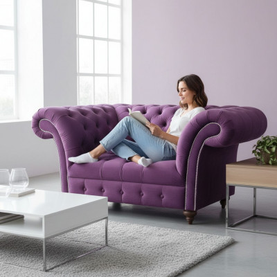 Chesterfield Fauteuil Couch 1 Seetzer Textil Fauteuil Stëff Sëtz Lounge Miwwelen