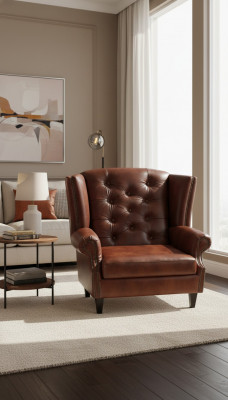 Luxus Oueresessel Chesterfield Sessel Lieder Braun Sofa Modern Miwwelen
