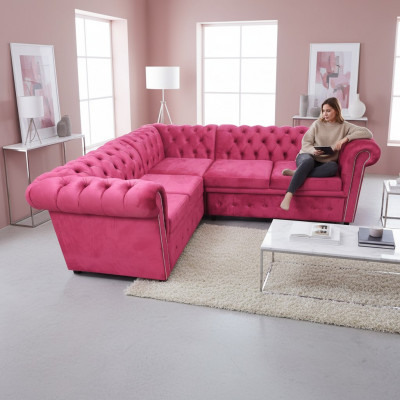 Luxus Ecksofa L-Form Chesterfield Sofa Textil Rosa Canapé Modern Sofas