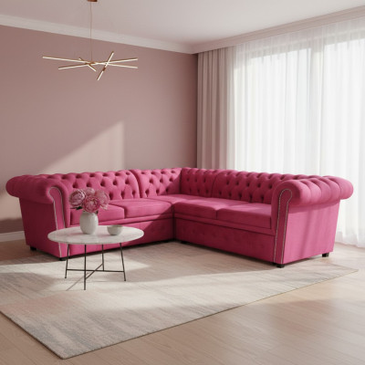 Luxus Ecksofa L-Form Chesterfield Sofa Textil Rosa Canapé Modern Sofas