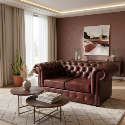 Sofa Chesterfield 2 Sëtzer Lieder Lounge Couches Sofas Braun Modern