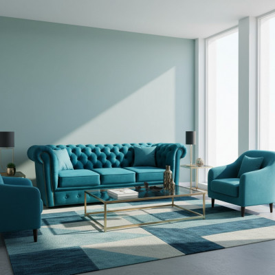 Chesterfield Sofà 3 Sëtzer Textil Couchen Stoff Blo Sofas Modern