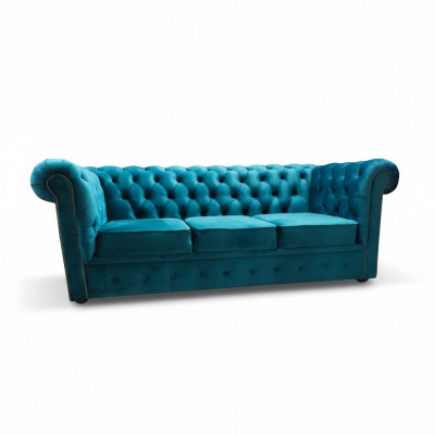 Chesterfield Sofà 3 Sëtzer Textil Couchen Stoff Blo Sofas Modern