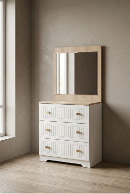 Kommod mam Spigel Konsoll Dësch Miwwel wäiss modern an der Schlofkummer