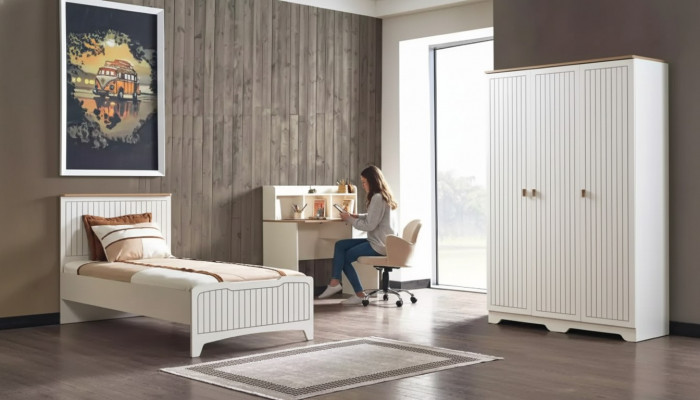 Moderne Komplett Jugendzëmmer Luxus Kannerzëmmer Set 3tlg Wäiss